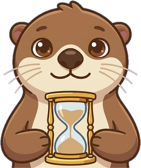 Otis the otter holding an hourglass.